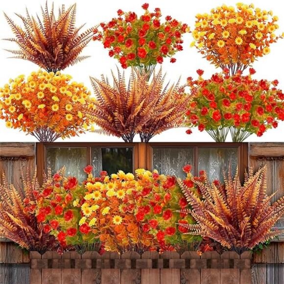20 Bundles Artificial Fall Flowers for Outdoors Fall Decorations - UV Resistant - Picture 7 of 7